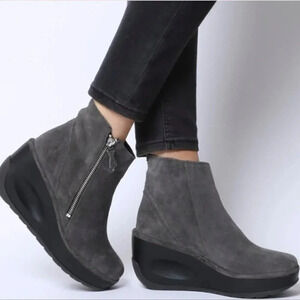 Fly London Jome Bootie Ankle Boots Suede Side Zip Gray Womens Size 38 US 7.5 - 8